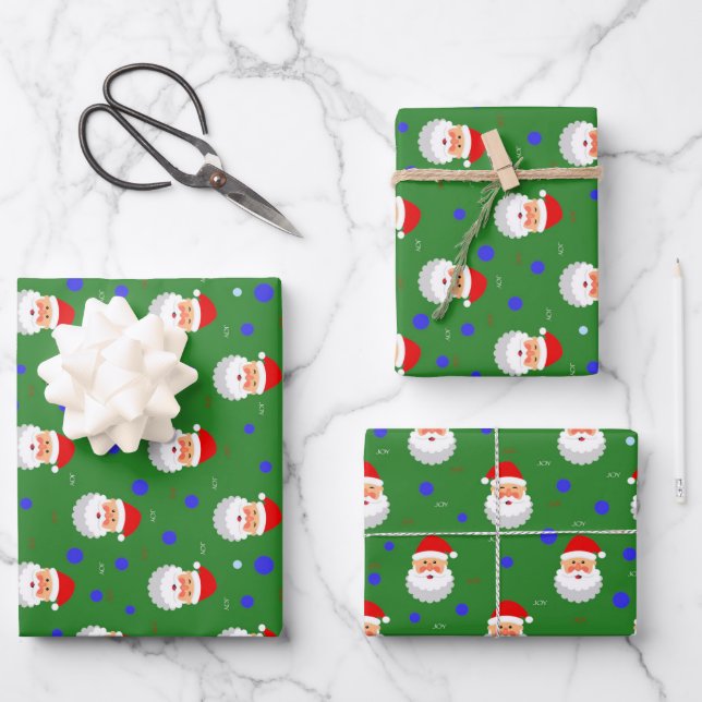 Feuille De Papier Cadeau Green Red Santa Claus Joie Noël (Recto)