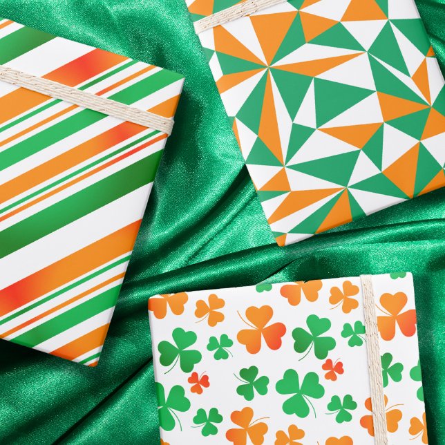 Feuille De Papier Cadeau Green White Orange Irish Party Irlande St patrick (Créateur téléchargé)