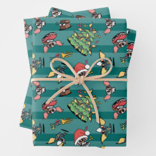 Feuille De Papier Cadeau Gremlins Motif de Noël comique