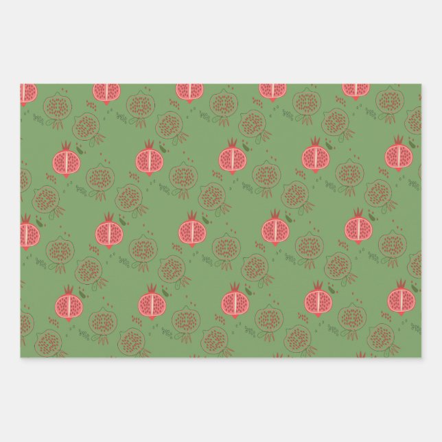 Feuille De Papier Cadeau Grenade rose et verte (Devant)