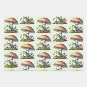 Feuille De Papier Cadeau Grenouille sous un champignon Mignon motif nature