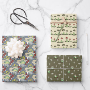 Feuille De Papier Cadeau Grenouilles à champignons en bois de Whimsical - "