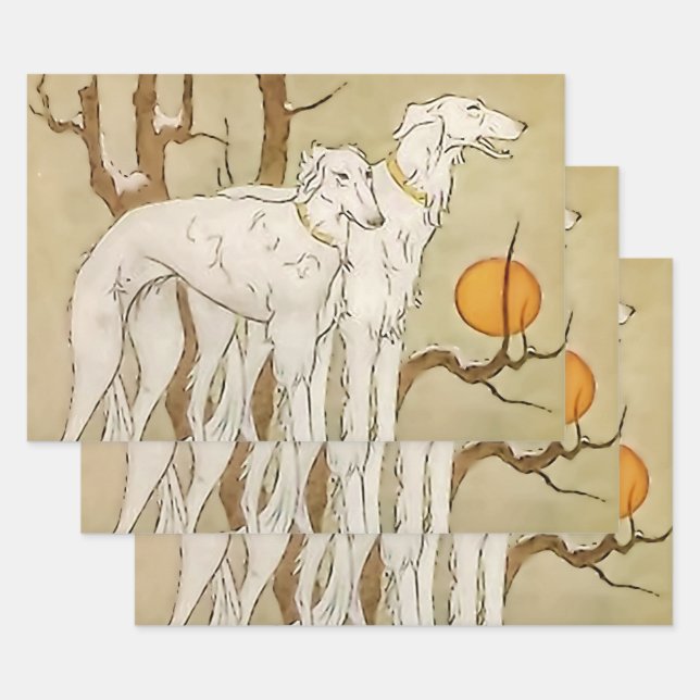 Feuille De Papier Cadeau "Greyhounds in Winter" de Marjorie Miller (Lot)