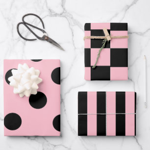 Feuille De Papier Cadeau Grilles Motifs roses et noires, Checkers, Pointe P
