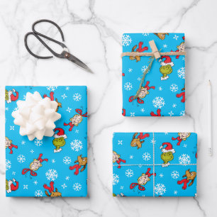 Feuille De Papier Cadeau Grinch, Max & Cindy-Lou Who Snowlfake Motif