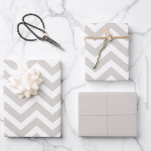 Feuille De Papier Cadeau Gris argenté & Blanc Épais Chevron Mariage Anniver
