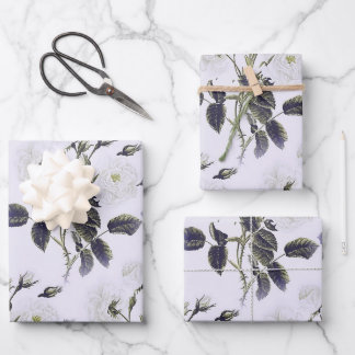 Feuille De Papier Cadeau Gris De Toile Florale, Rose, Bleu 