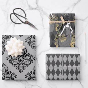 Feuille De Papier Cadeau Gris et or Paris