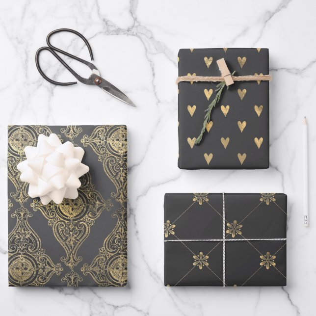 Feuille De Papier Cadeau Gris et or Paris (Recto)
