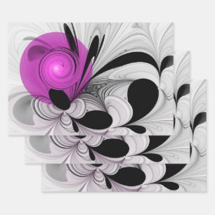 Feuille De Papier Cadeau Gris Noir Abstrait Avec Art Fractal Magenta