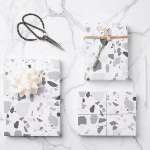 Feuille De Papier Cadeau Gris Terrazzo Motif artisanal