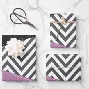 Feuille De Papier Cadeau Gris Zigzag, Gris Chevron, Motif Zigzag, Violet