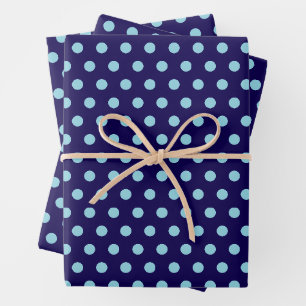 Feuille De Papier Cadeau Gros pois bleu clair sur fond bleu marine 