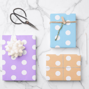 Feuille De Papier Cadeau Gros Pois Lavande, Bleu et Motif orange