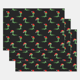 Feuille De Papier Cadeau Gros sourire drôle Lizard Noël Noël