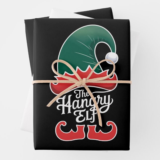 Feuille De Papier Cadeau Groupe de jumelage de famille Elf Hangry Noël (En situation)