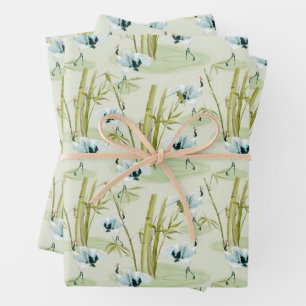 Feuille De Papier Cadeau Grues japonaises à couronne rouge avec Motif en ba