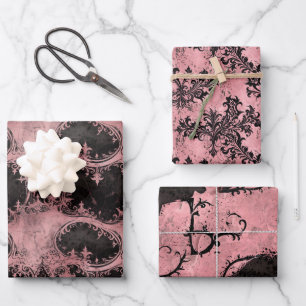 Feuille De Papier Cadeau Grunge gothique rose et noir