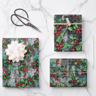 Feuille De Papier Cadeau Grunge inspiré rouge & vert saint sur les murs urb