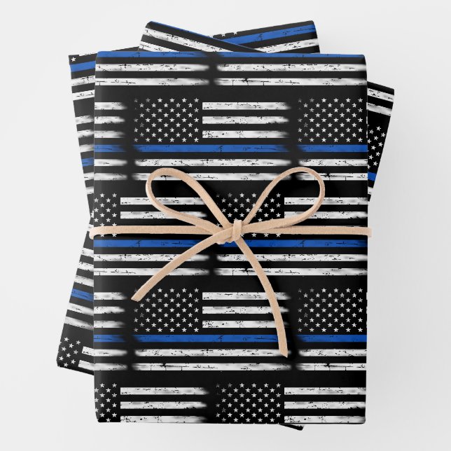 Feuille De Papier Cadeau Grunge Mince Ligne Bleue Agent de police Retraite (En situation)