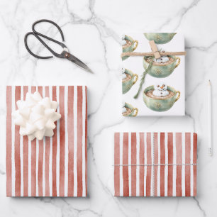 Feuille De Papier Cadeau Guimauve Joyeux Noël Rayures Rouges