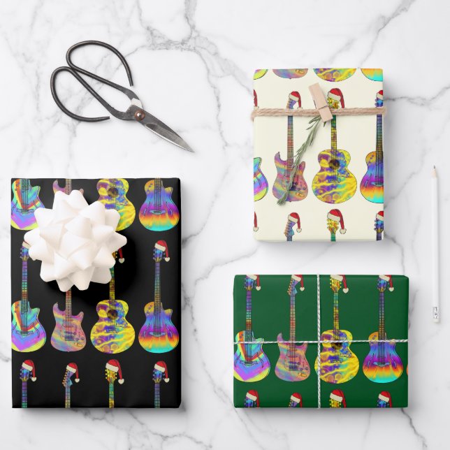 Feuille De Papier Cadeau Guitare Noël Funny Psychedelic Festive Musique (Recto)
