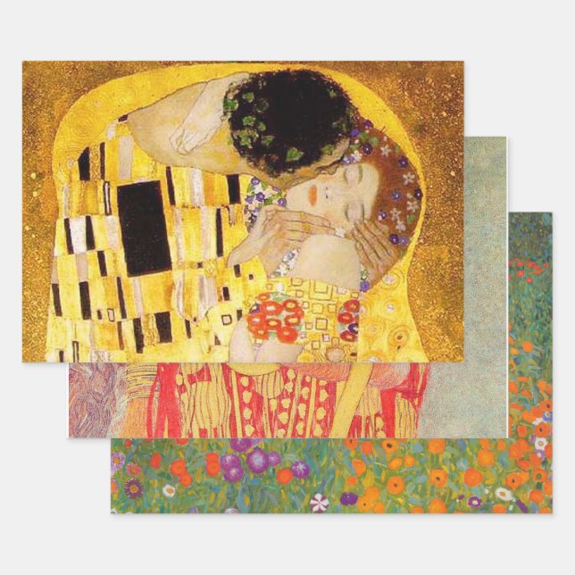 Feuille De Papier Cadeau Gustav Klimt La Peinture Classique Du Kiss (Lot)