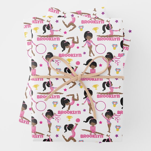 Feuille De Papier Cadeau Gymnaste Multicultural Personnalisé (En situation)