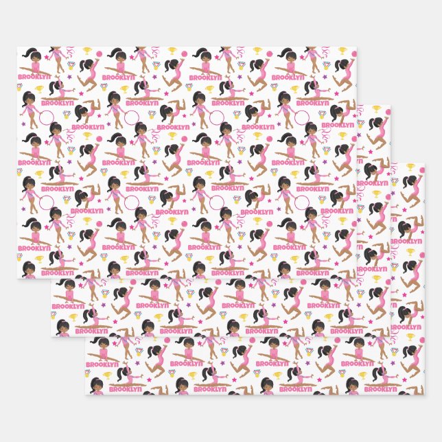 Feuille De Papier Cadeau Gymnaste Multicultural Personnalisé (Lot)