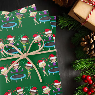 Feuille De Papier Cadeau Gymnastique de Noël Gymnaste Girls mignonne verte