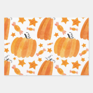 Feuille De Papier Cadeau Halloween Citrouille & Candies Trick Ou Treat Moti