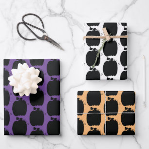 Feuille De Papier Cadeau Halloween Citrouille main tiré orange noir pourpre