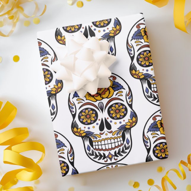 Feuille De Papier Cadeau Halloween crâne de sucre Jour des morts (Sugar Skull Gift Wrap)