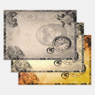 Feuille De Papier Cadeau Halloween Crâne Déplaisant Anatomie Florale Vintag