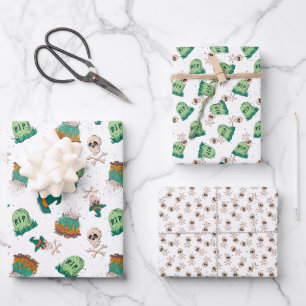 Feuille De Papier Cadeau Halloween crânes et pierres tombales