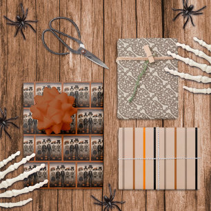 Feuille De Papier Cadeau Halloween déplaisant de la famille de squelettes