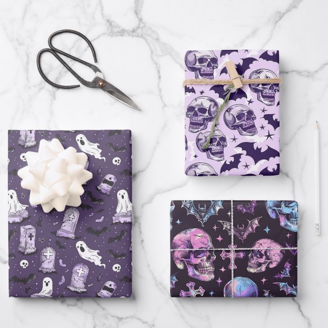 Feuille De Papier Cadeau Halloween gothique violet merveilleux (Recto)