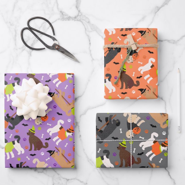 Feuille De Papier Cadeau Halloween Labradoodle / Goldendoodle (Recto)