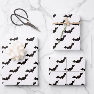 Feuille De Papier Cadeau Halloween, motif de chauves-souris, des friandises