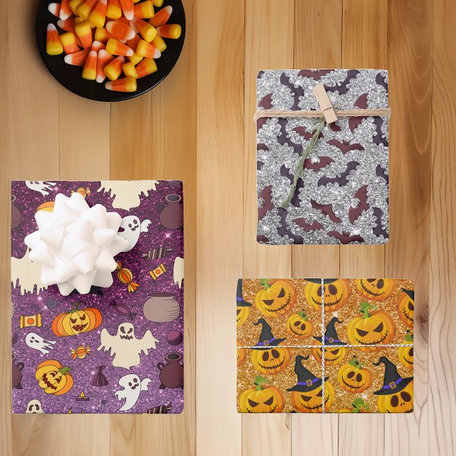 Feuille De Papier Cadeau Halloween Parties scintillant Look Fantômes Citrou (Créateur téléchargé)