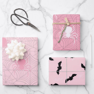 Feuille De Papier Cadeau halloween rose chauve-souris et araignée