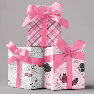 Feuille De Papier Cadeau Halloween rose pour les enfants Boo Kitty Love Kit