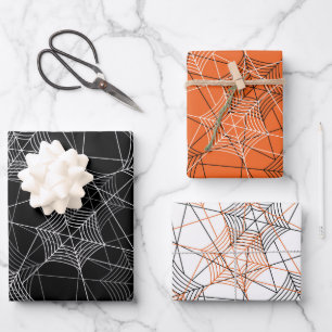 Feuille De Papier Cadeau Halloween Spider Web Black White Orange Cadeau