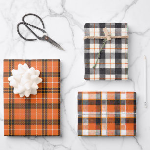 Feuille De Papier Cadeau Halloween Tartan Noir et Orange Tartan Plaid En vi