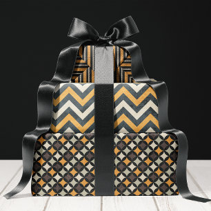 Feuille De Papier Cadeau Halloween Vintage Noir Et Orange En Distress
