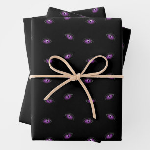 Feuille De Papier Cadeau Halloween, Yeux Violets, Trucs Ou Traitements, Boi