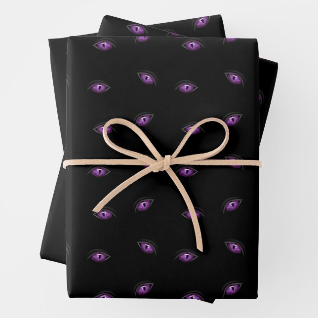 Feuille De Papier Cadeau Halloween, Yeux Violets, Trucs Ou Traitements, Boi (En situation)