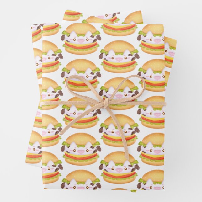 Feuille De Papier Cadeau Hamburger de vache adorable (En situation)