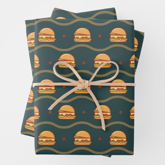Feuille De Papier Cadeau Hamburger Lover Cheeseburger Cute Motif Carrelé (En situation)