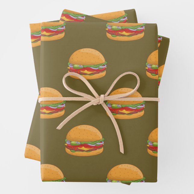 Feuille De Papier Cadeau Hamburger Lover Motif carrelé (En situation)